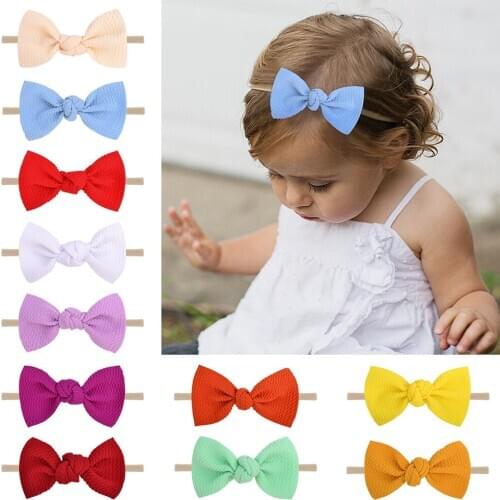 20 Colors Hot Nylon Baby Headband With Messy Bow Girl Hairbows Infant Solid Samll Bow Headwrap Newborn Headwear Hair Accessories