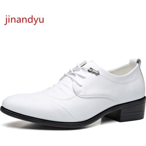Elevator Shoes for Men Black White Dress Shoes Mens Formal Shoes Genuine Leather Fashion Top Quality Groom Wedding Shoes Lace Up
