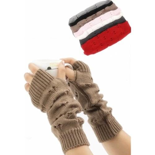 Women Gloves Stylish Hand Warmer Winter Gloves Women Arm Crochet Knitting Hollow Mitten Warm Fingerless Glovesfashion