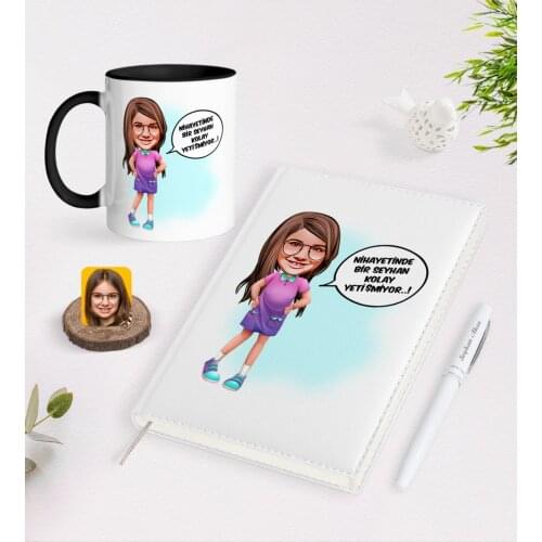 Personalized Female Child Easy Grow Caricature of 2021 Organizer pen And Black Mug Seti-5