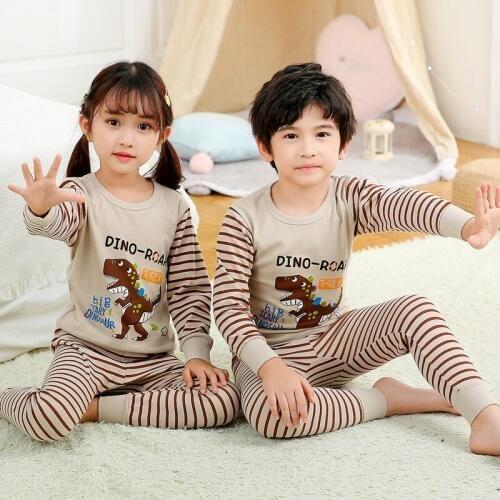 New Cartoon Kids Pajamas Set Cotton Boys Sleepwear Suit Winter Girls Pajamas Full-Sleeved Tops+Pants 2pcs Children Sleep Clothes