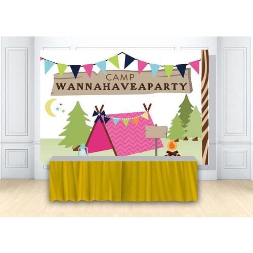 Camp Themed Party Backdrop Girls Camping Birthday Party Banners Decorations Indoor Outdoor Curtain Photo Background Supplies