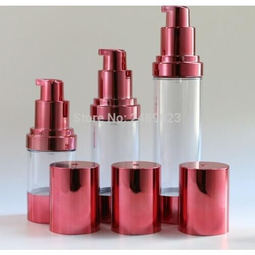 Rose Red Travel Bag Empty Clear Cosmetic Containers Lotion Refillable Bottles 15ml/ 30ml/ 50ml Plastic Airless Bottle 10pcs/lot