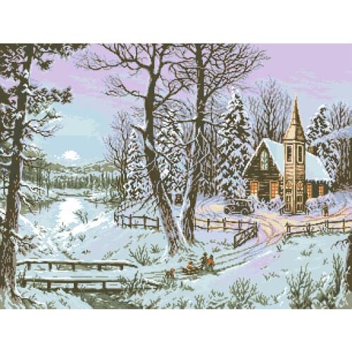 Needlework,for Embroidery,DIY Snow Scenery hut 14CT Counted Cross stitch kits,Art Pattern sets Cross-Stitching Home decor