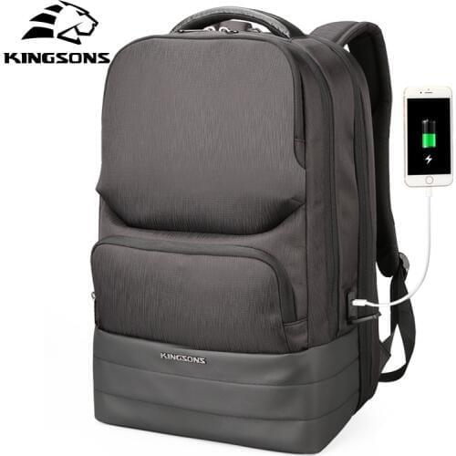Kingsons Men Backpack 2.0 USB Recharging Water Repellent Laptop Backpacks Men Business Fashion Shoulder Bags Black Technology