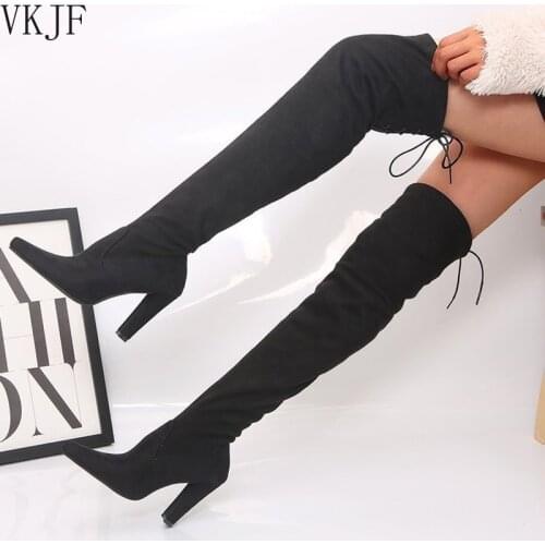 Autumn and Winter New Large High Knee Boots High Heel Round Head Frosted Zipper Womens Boots