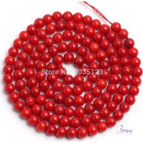 High Quality 3mm Pretty Red Coral Round Shape Gems Loose Beads Strand 15" DIY Jewelry Making w706