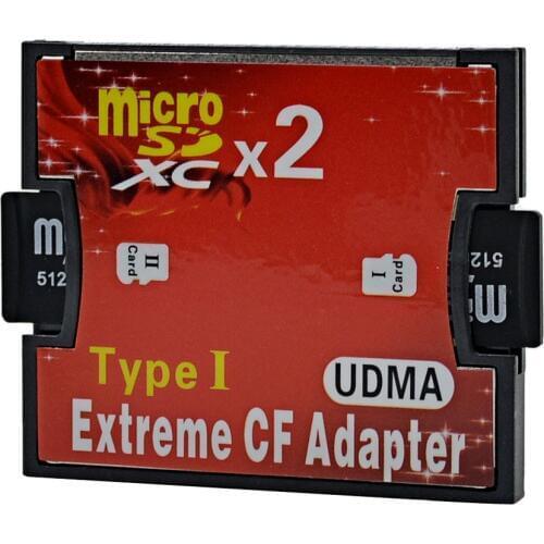 High Speed Dual Micro SD SDHC SDXC TF to CF Adapter MicroSD to Compact Flash Type I Card Converter with Retail Package
