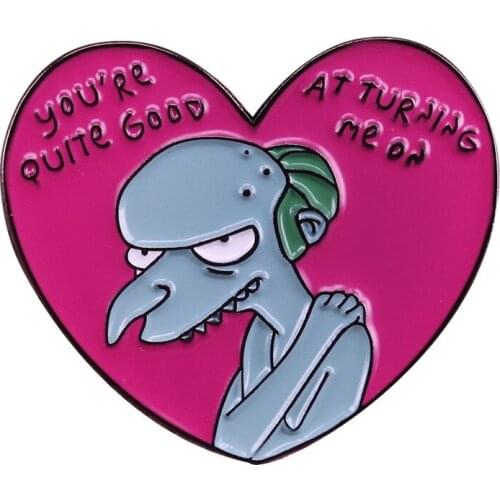 Funny Anime Enamel Pins Cute Simpsons Heart-shaped Brooches Fashion Metal Pin Badge Backpack Accessories Jewelry 2021