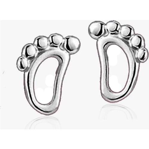 Lovely Woman Girls Jewelry Shiny Little Feet Design 925 Sterling Silver Stud Earrings Fashionable Gift Free Shipping