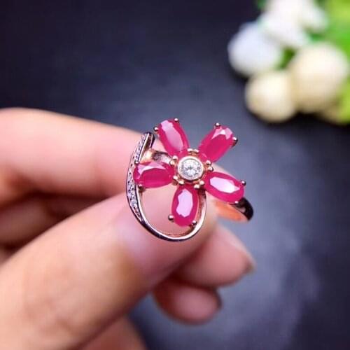 Fashion elegance Flower surround Natural red ruby gem Ring S925 Silver Natural gemstone Ring Women wedding gift fine Jewelry