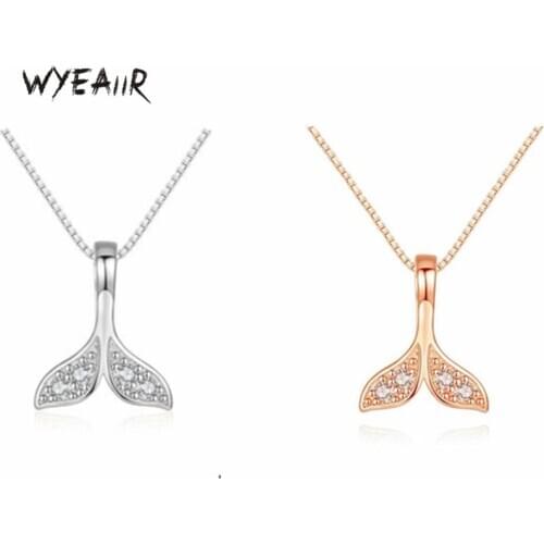 WYEAIIR Mermaid Fishtail Pendant Sweet Zircon 925 Sterling Silver Female Necklace
