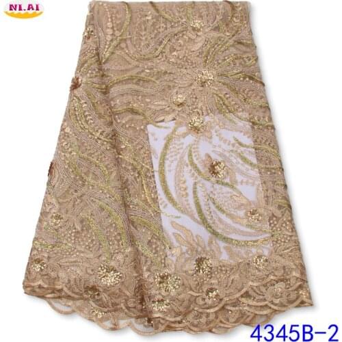 Gold Trimmings For Sewing African Lace Fabric 2021 High Quality Lace Dubai Sequin African Fabric 5 yards For Dress NA4345B-2
