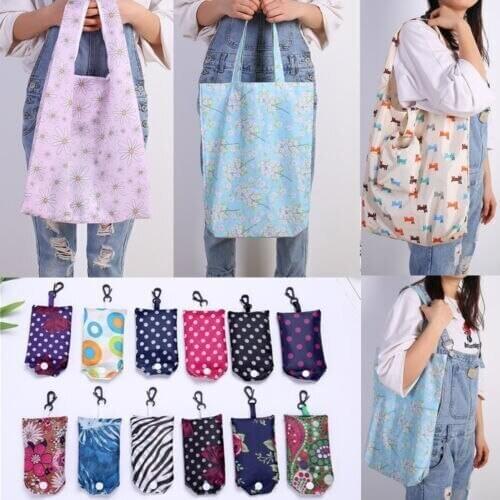 1PCS Reusable Foldable Ladies Shopping Bag Eco Floral Tote Handbag Fold Away Bag