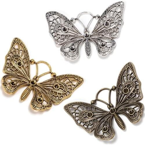 10pcs 48x37mm DIY Antique Silver Butterfly Retro Charm Pendants for DIY Necklace Handmade Craft Jewelry Making Components