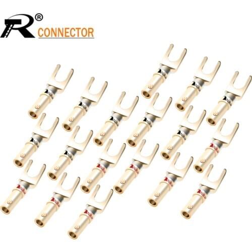 100PCS TOP Ranking Nakamichi Y/U Type HIFI Banana Plug Connectors Gold Plated Screw Lock Solderless Fork Amplifier Banana Jack
