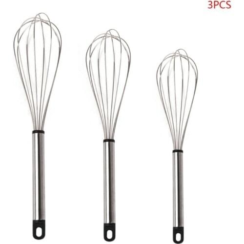 3Pcs/set 8/10/12 Inch Stainless Steel Egg Beater Hand Whisk Mixer Cream Blender Stirring Frother Kitchen Gadgets