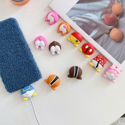 50Pcs Silicone Cute Animal Butt Model Cable-Winder USB Data Line Protector Cord Cover Decorate Accessories