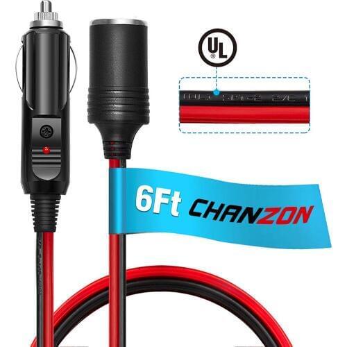 6Ft Pure Copper Car Cigarette Lighter Plug Cable 2m 12V Portable Car Charger Extension Cable Socket Cord