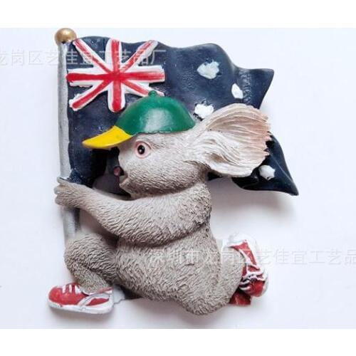 Australian koala flag featuring tourist souvenir refrigerator stickers