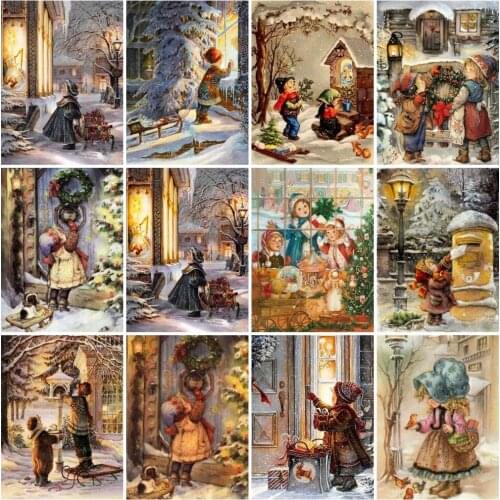 AZQSD Full Square/round Drill Diamond Embroidery Girl Mosaic Winter Picture Of Rhinestones Diamond Painting Portrait Home Decor