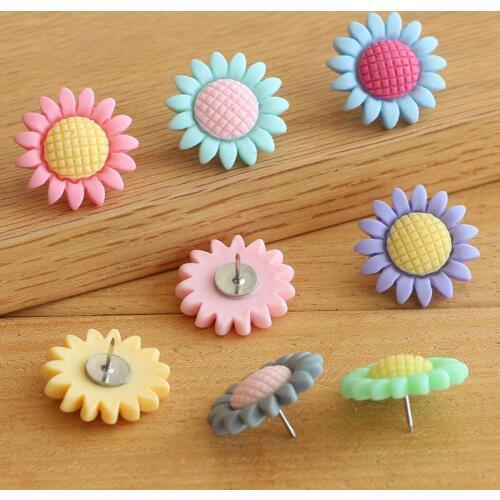 8pcs flower push pins Thumbtack Sunflower shape tack pin Decor Colored Daisy Photo Wall pin Corkboard Thumb Tacks Home/Office