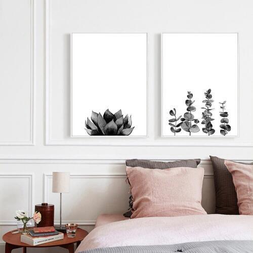 Black White Plant Leaves Cactus Canvas Art Posters and Prints Minimalist Painting Wall Picture for Living Room Modern Home Decor