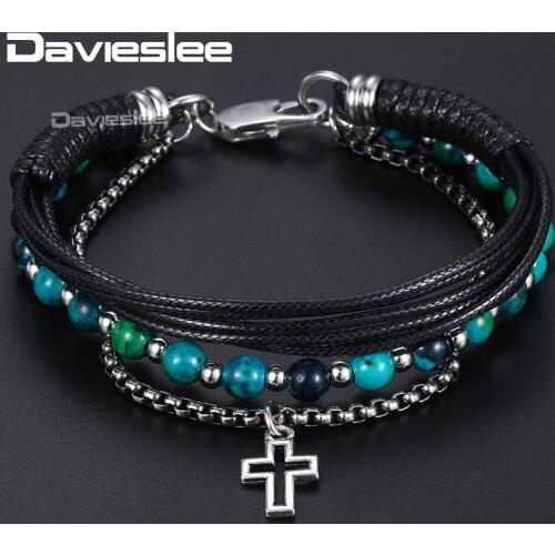 Мужские кожаные браслеты Davieslee China At AliExpress