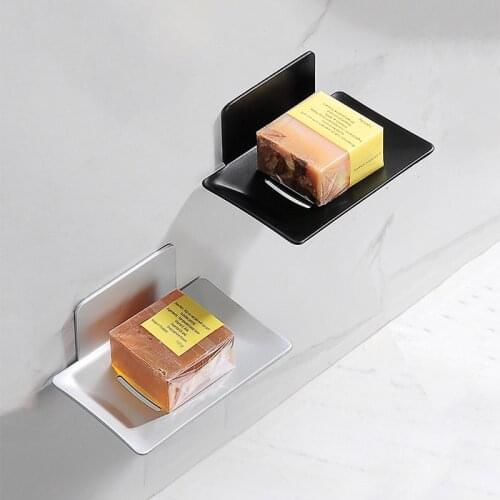 Bathroom Kitchen Hole-Free 304 Stainless Steel Soap Box Holder Black Alumimum Wall Mounted Soap Dishes Holder Bathroom Gadgets