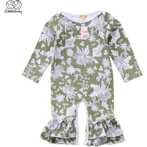 New cute kid green floral print rompers Newborn Kids Baby Girls Infant long sleeve Romper Jumpsuit Playsuit Clothes Outfits