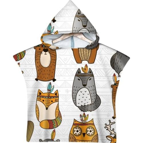 Lovely Nature Animals Flowers Floral Pattern Printed Beach Towel Kids Hooded Bath Towel For Children Soft Hooded Bath Towels