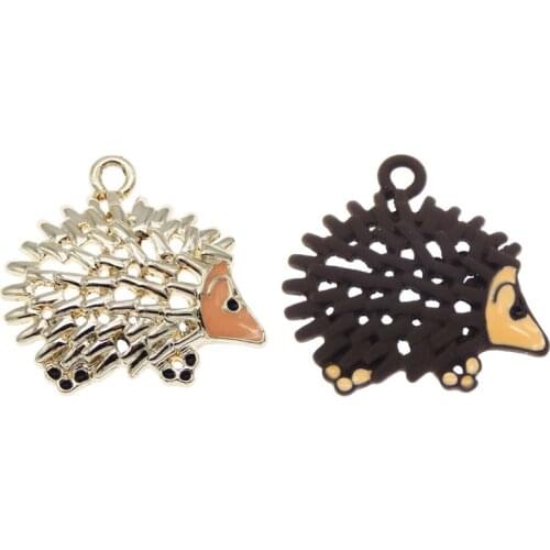Julie Wang 4PCS Enamel Hollow Hedgehog Charms Alloy Gold Tone Cartoon Animal Pendant Bracelet Earrings Jewelry Making Accessory