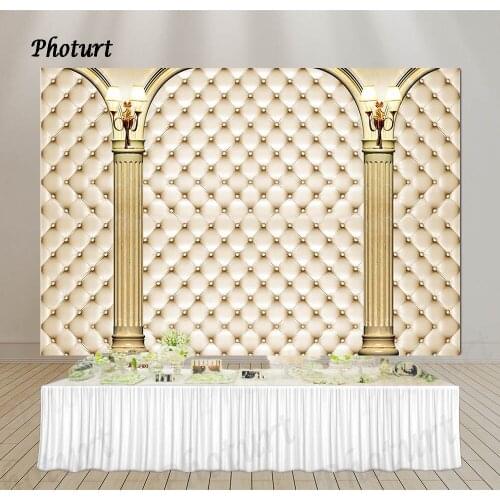 PHOTURT Headboard Decoration Backdrop Wedding Birthday Party Background Golden Stripes Vinyl Polyester Photo Studios Props