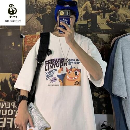 GSODET Mens T-Shirt Cotton Cartoon Printing Couple O-Neck Short-Sleeved Oversize Men and Women Casual Half-Sleeved Tops