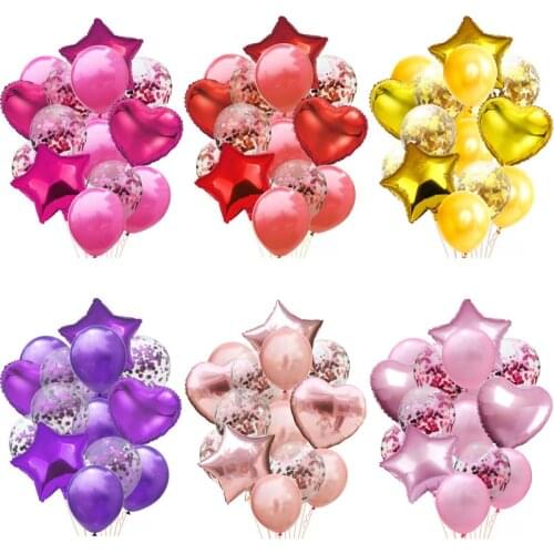 14pcs/set Rose Gold Multi Confetti Balloon 18inch Heart Star Helium Balloon Birthday Party Wedding Baby Shower Decoration globos