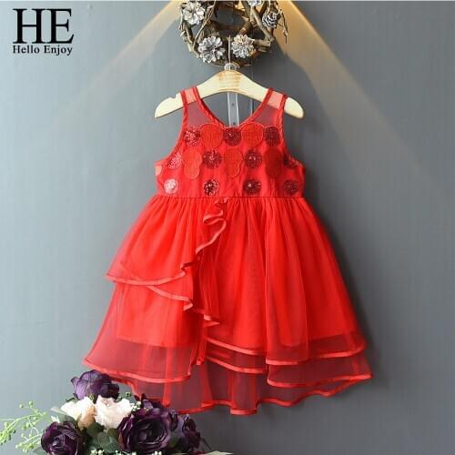HE Hello Enjoy Kids Baby Dress Girls Clothes Sleeveless Sequins Tulle Party Princess Dresses Girl Wedding Dress Children Clothes