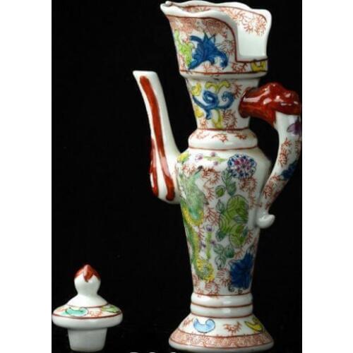 Exquisite Chinese polychrome hand-painted Dragon Phoenix Teapot with Qing Kangxi Mark