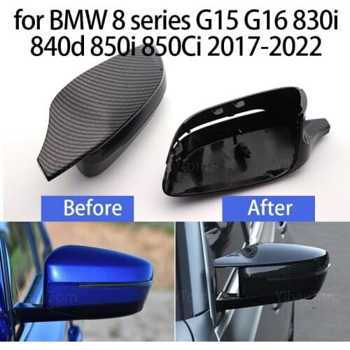 2pcs Modified LHD Carbon Fiber Pattern Mirror Cover Caps for BMW 8 Series G15 G16 830i 840d 850i 850Ci 2017-2022 M4 Style RHD