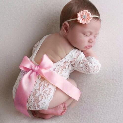ARLONEET Newborn Infant Baby Girl Boy Lace romper photo props Photography Props Lace Bow Romper bow cute Clothes cj05