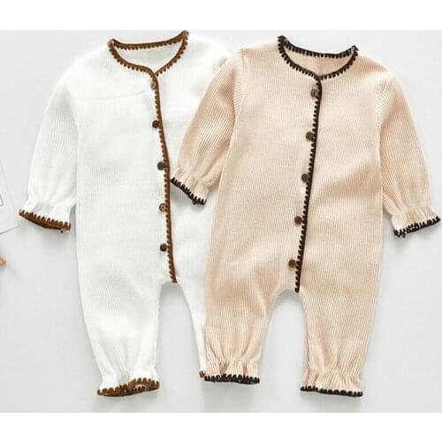 Baby Jumpsuit Spring Autumn Cotton Sweater Knitted Romper Newborn Ruffle Long Sleeve Solid Color Cute Baby Girl Boy Rompers
