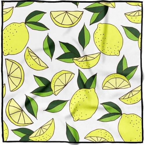 Fashion Yellow Lemon Patterned Bandana Unisex Scarf Headscarf Wrist Wrap Magic Square Kerchief Print Hair Accessories