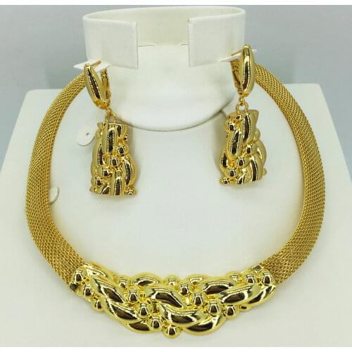 Wholesale fashion earrings/pendants/necklace 24K gold jewelry set for ladies birthday travel gift brides accessories