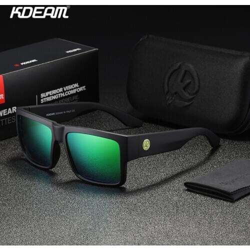 KDEAM Hot Sale 2020 Polarized Sport Square Sunglasses Travelling UV400 Men Women Trendy Sun Glasses Mirror Shades PC with Case