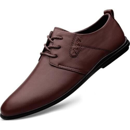New Mens Shoes Casual Genuine Leather Oxford Business Luxury Formal Shoes Breathable Lace-up Solid Antiskid Wedding Dress Flats