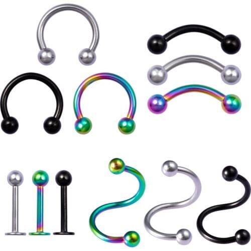 12/24pcs/Set Stainless Steel Eyebrow Bar Lip Nose Pircing Set Ring Ear Studs Mixed Tragus Cartliage Tongue Fashion Body Jewelry
