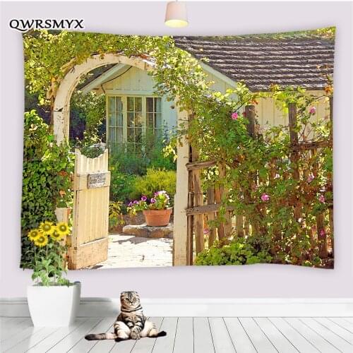 Courtyard Wooden Gate Fence Tapestry Wall Hanging European Architecture Living Room Bedroom Dorm Decor Wall Home Art Tapestries