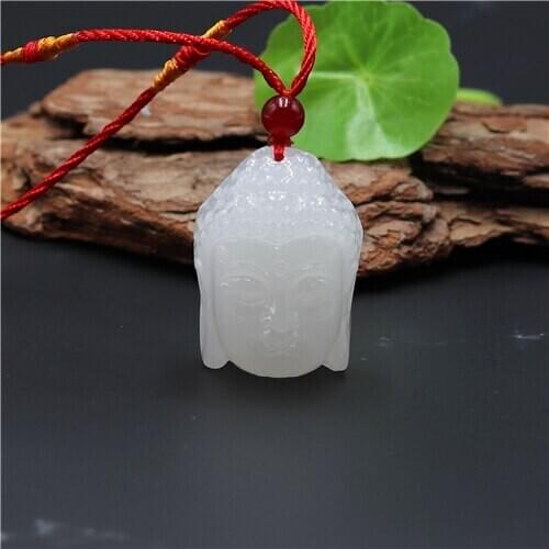 Natural White Jade Sakyamuni Pendant Fashion Buddha Head Necklace Jewelry Gifts for Her Free Rope Wholesale Man Luck