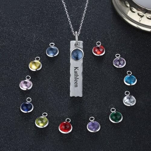Personalized Vertical Bar Necklace Pendant with Birthstones Stainless Steel Custom Engraved Name Necklaces For Women Men