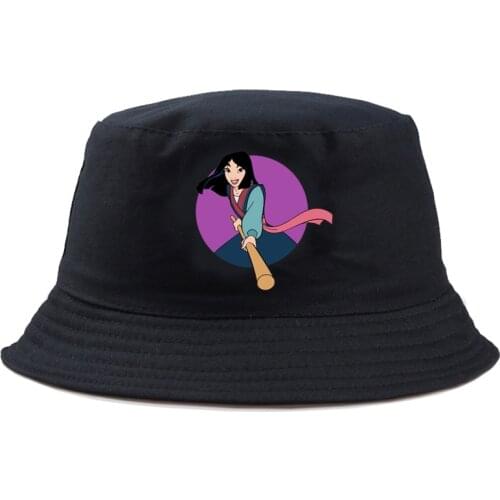 Disney Mulan Panama Hat Summer Printing Bucket Hat Fashion Kids Casual Reversible Street Unisex Gorros Solid Harajuk Fishing Hat