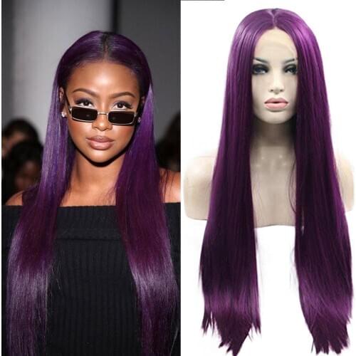 Purple Synthetic Wig 24 Inch Long Straight PDark Purple Lace Front Wigs Middle Part Heat Resistant Cosplay Party Wigs for Women